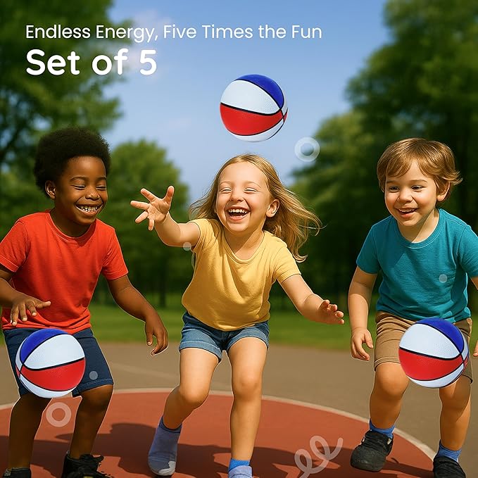 Botabee Mini Basketball Set of 5 - Durable, Anti-Slip Grip 7" Mini Basket Balls for Indoor and Outdoor Play - Inflatable Basketball Toys for Pop Arcade - Soft, Bouncy Sports Rubber Playing Ball