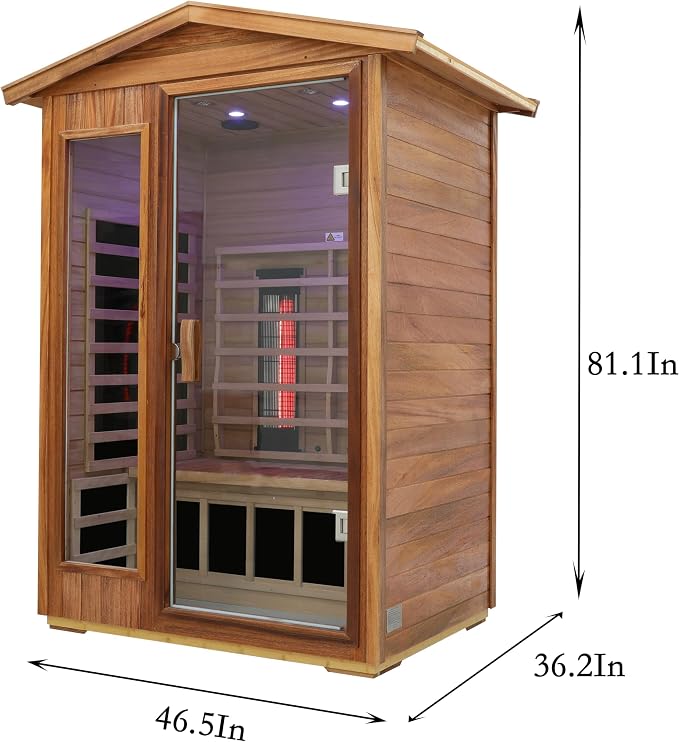LTCCDSS Outdoor Ceramic Sauna 2 Person, Mahogany Far Infrared Sauna, Low EMF Sauna Room for Home,Withstand Outdoor Temp -10℉-149℉,Chromotherapys | Bluetooth Speakers