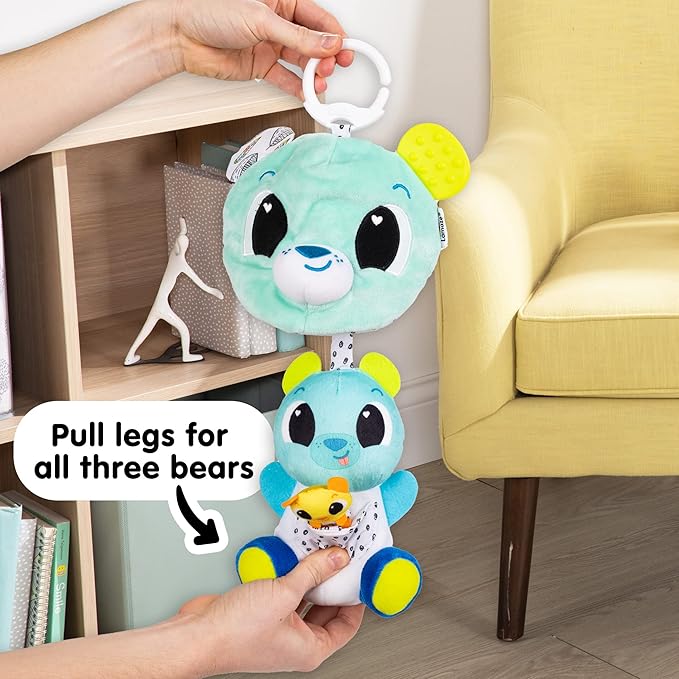 Lamaze 3-in-1 Surprise Bear Clip-On Baby Toy Clip and Go Stroller Toys for Home and Travel Sensory and Tummy Time Toys - Ages 0 Months and Up