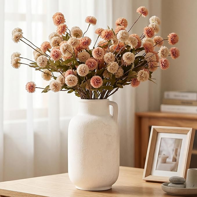 Ceramic Flower Vase, 9.3in Farmhouse Table Rustic Vases, Small Flower Terracotta Vases for Home Decor, Living Room,Table, Handcrafted (Antique)