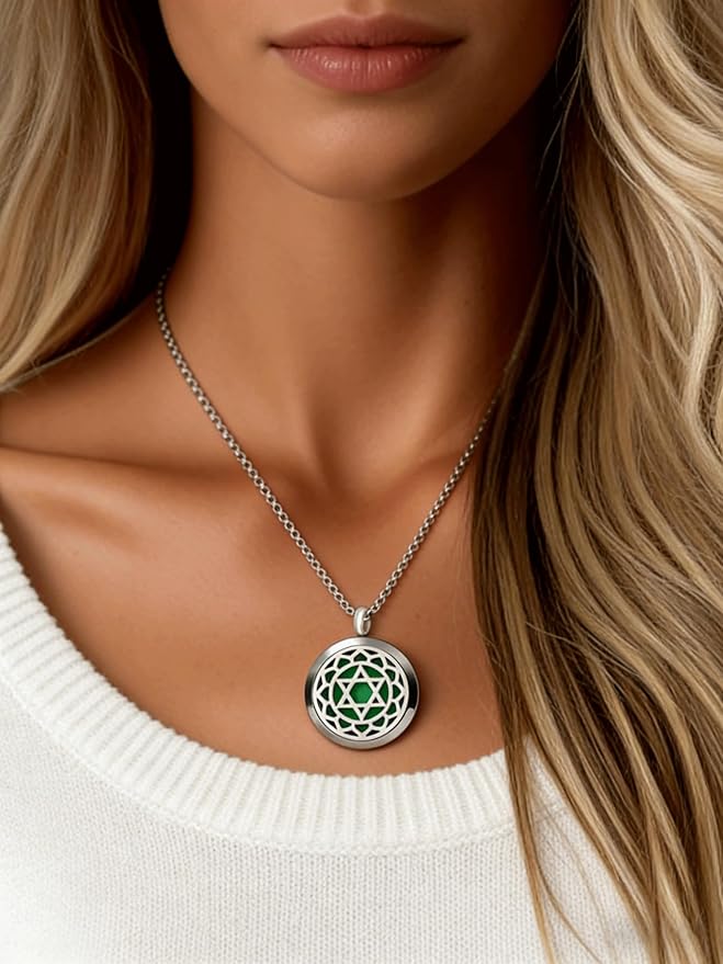 Aromatherapy Essential Oil Diffuser Necklace -Perfume Stainless Steel Pentagram Locket Pendant Jewelry for Women Men Birthday