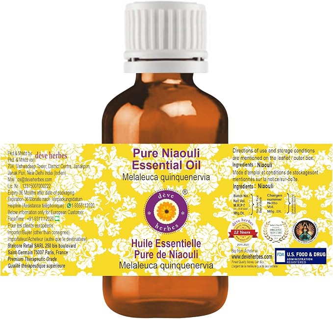 Deve Herbes Pure Niaouli Essential Oil (Melaleuca quinquenervia) Steam Distilled (Pack of Five) 100ml X 5 (16.9 oz)