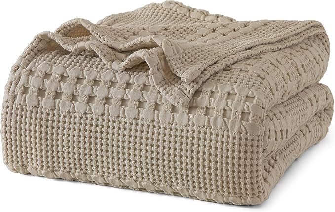 PHF 100% Cotton Waffle Blanket Twin Size, Lightweight Breathable Summer Blanket for Hot Sleepers, Pre-Washed Soft Layer for Bed, Dorm, Couch & Guest Room, Home Decor Gift, 66"x90", Taupe