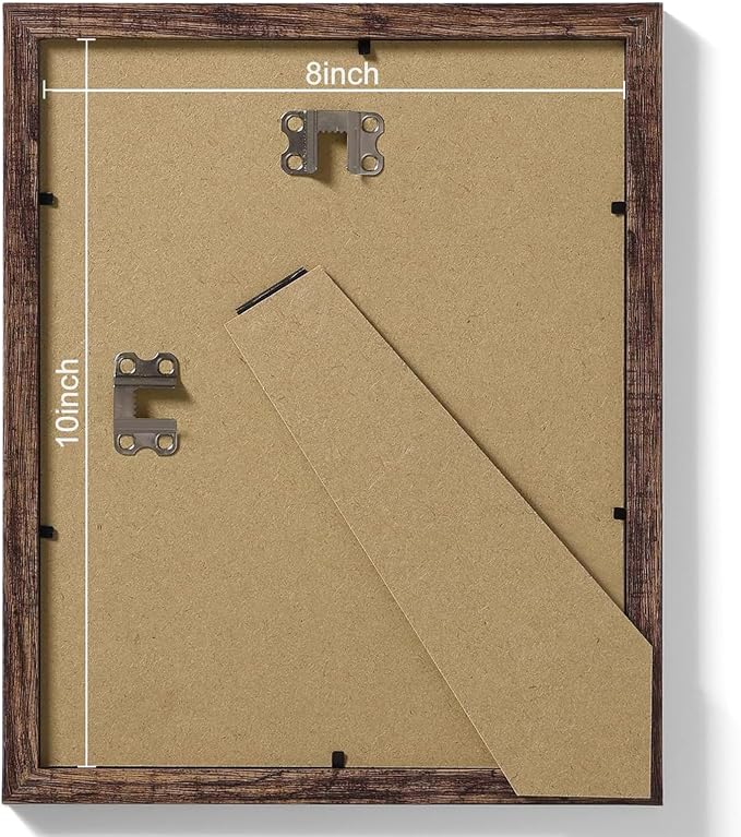 Vittanly 8x10 Picture Frames Set of 9, Shatter Resistant Plexiglass, Display 5x7 Pictures with Mat or 8x10 without Mat, Photo Frames for Wall or Tabletop, Engineered Wood, Brown