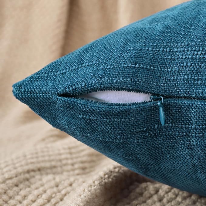 Set of 4 Soft Textured Decorative Throw Pillow Covers 18x18 Inch Cozy Farmhouse Cushion Cover Square Accent Pillow Cases for Bed Couch Sofa Living Room, Teal
