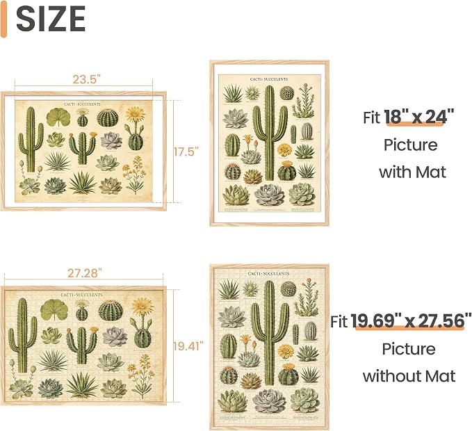 upsimples 19.7x27.6 Puzzle Frame, Display 18x24in with Mat or 50x70cm Without, Wall Hanging 1000 Pieces Puzzles Frames, Natural Style, 1 Pack
