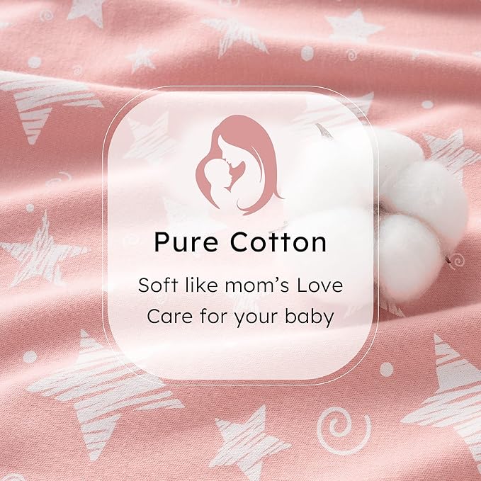 Baby Sleep Sack 12-18 months, 100% Cotton Sleeping Sack for Toddler, 3 Pack Baby Wearable Blanket, 0.5 Tog Lightweight Double Zipper Sleep Bag Large Pink Stars Moon