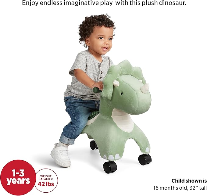 Radio Flyer Dash the Rolling Dinosaur Ride On, Ages 1-3, EZ-Glide 360-degree Wheels, Easy Grip Handles, Soft Plush Face, Ideal for Active and Imaginative Play, Toddler Ride On Toys
