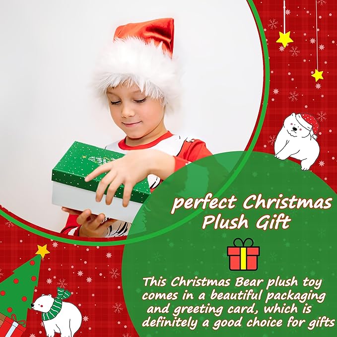 Christmas Teddy Bear Stuffed Animal 2025 Polar Bear Stuffed Animal Christmas Plush Toys Gifts for Kids Adult Birthday Holiday Indoor or Outdoor Home Party Decorations