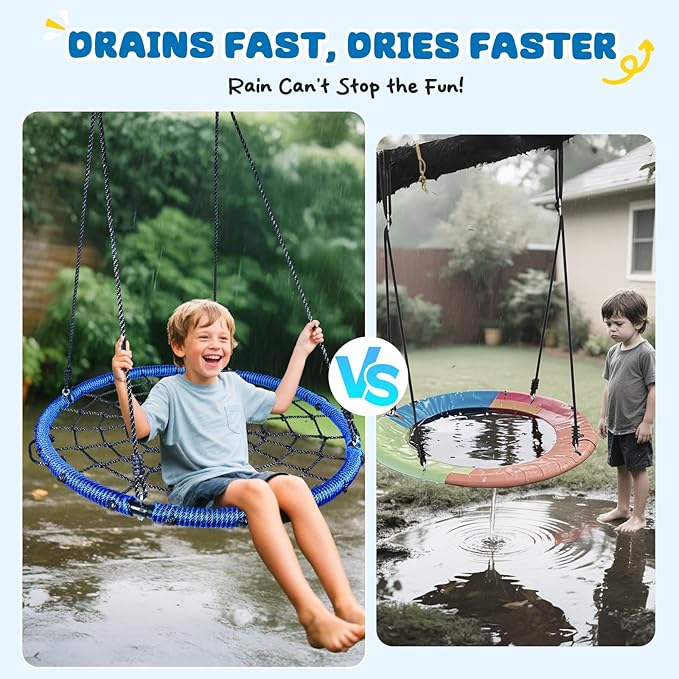 Trekassy 750lbs 40" Spider Web Saucer Tree Swing for Kids Adults, Outdoor Net Swing with Steel Frame and 2 Hanging Straps-Blue (Patented)
