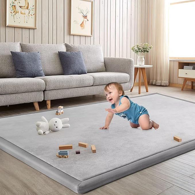 Baby Play Mat for Floor Nursery Rug Muscle Mat Area Rug Playroom Rug 59"x79" Playpen Mat Elastic Foam 1.3" Thick Crawling Mat for Babies,Toddlers, Infants, Kids,A Light Gray