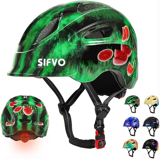 Kids Bike Helmet with LED Light, SIFVO Youth Toddler Boys Girls Helmets,2 Size Adjustable for Ages 3-5-10,Multi-Sport for Bicycle, Scooter, Skateboard,46-55cm