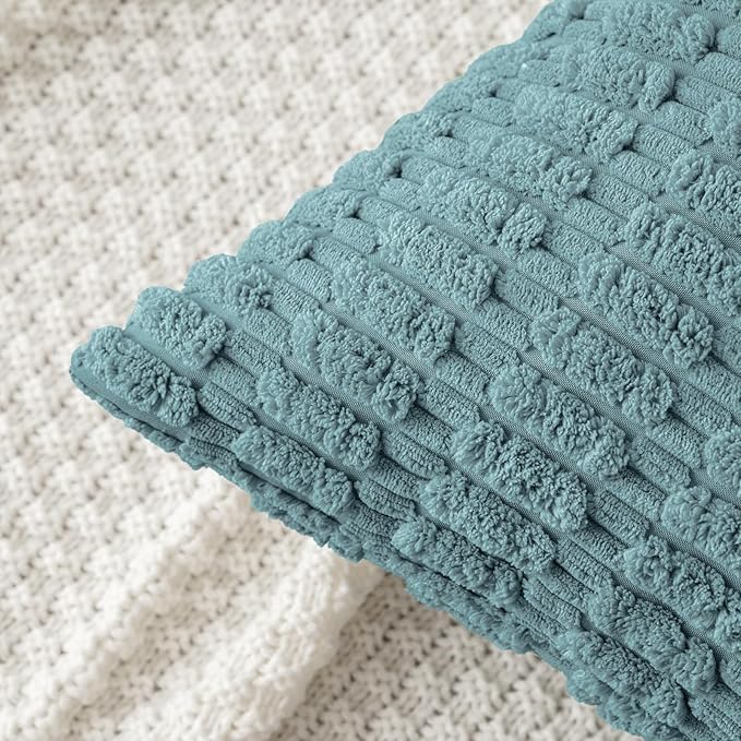 MIULEE Corduroy Decorative Throw Pillow Covers 18x18 Coastal Blue Pack of 2 | Soft Boho Striped Pillow Covers Modern Farmhouse Home Decor For Sofa Living Room Couch Bed