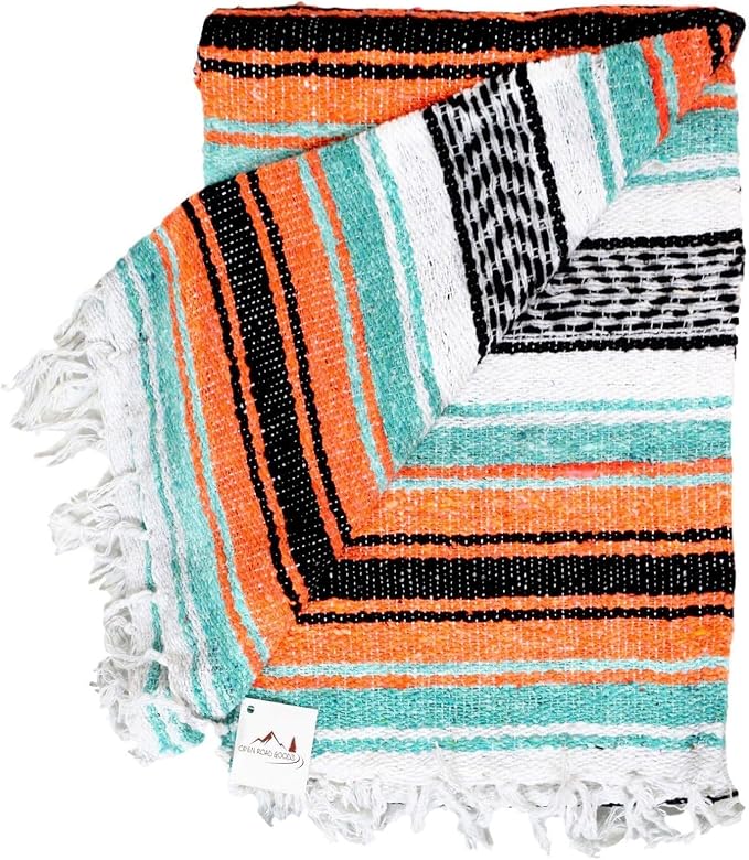 Open Road Goods Bulk Falsa Blankets - Handwoven Authentic Mexican Falsa - Great for Weddings, Yoga, Beach, Picnics, or Mexican Throw! (Mint/Orange, 15 Pack)