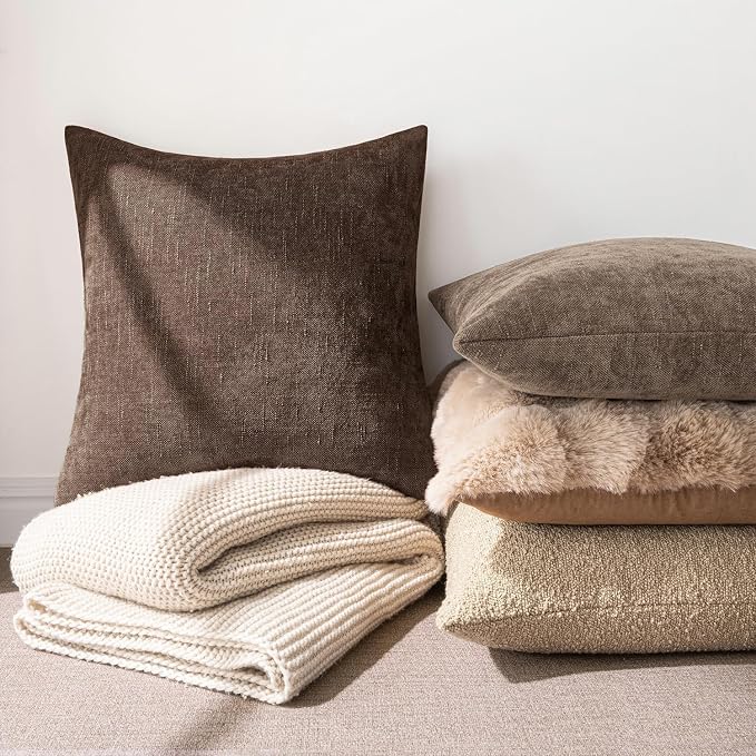 MIULEE 26x26 Inch Euro Textured Chenille Pillow Covers Chocolate Brown | Pack of 2 Decorative Soft Throw Pillows,Solid Textured Cushion Covers,Modern Home Decor for Bed Couch Sofa Bedroom Livingroom