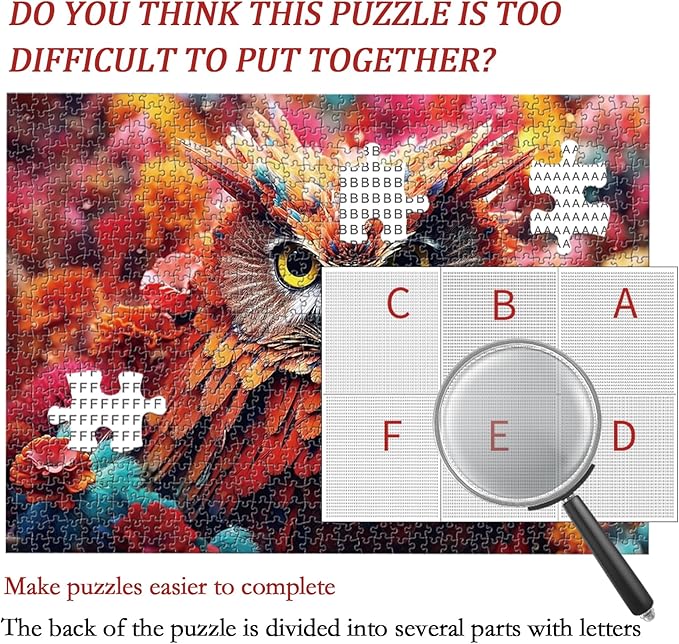 Colorful Owl Jigsaw Puzzles for Adults 1000 Pieces, Challenging Game Night Family Puzzle Home Decoration, Party Toy for Men Women Parents Kids 27" x 20"