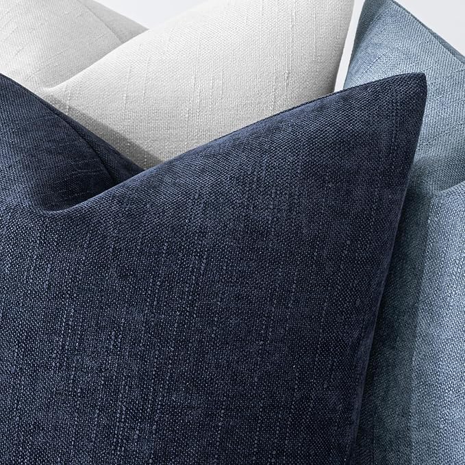 MIULEE Textured Chenille Throw Pillow Covers 20x20 Inch Dark Blue | Pack of 2 Decorative Soft Throw Pillows, Solid Textured Cushion Covers, Modern Home Decor for Couch Sofa Bedroom Living Room
