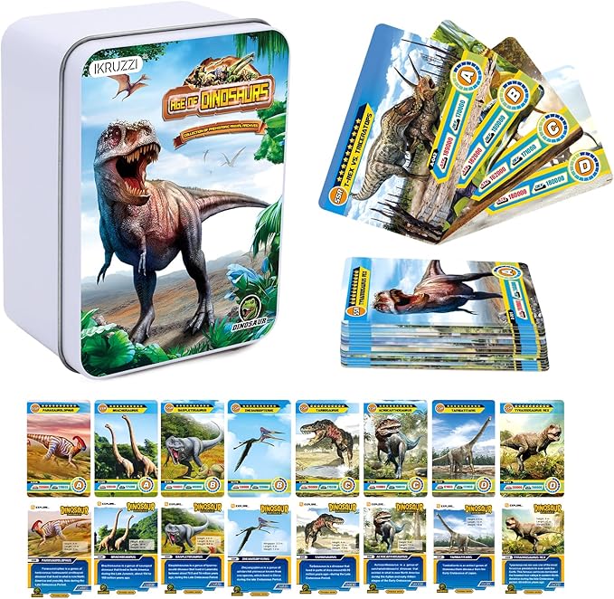 168 PCS Dinosaur Cards Set - Educational Learning Flash Cards, Collectible Trading Cards for Kids, Dino Games, Prehistoric Animals Toys