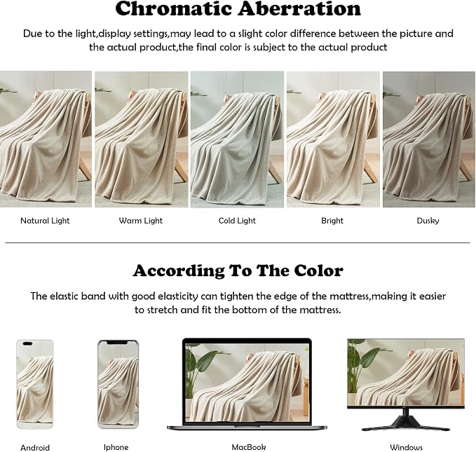 NEWCOSPLAY Fleece Leaves Pattern King Blanket, Linen, 90"x110" | Super Soft Throw Blanket, Lightweight Cozy Bed Sofa Blanket, Premium Silky Flannel Fleece, Travel Blanket for All Season Use
