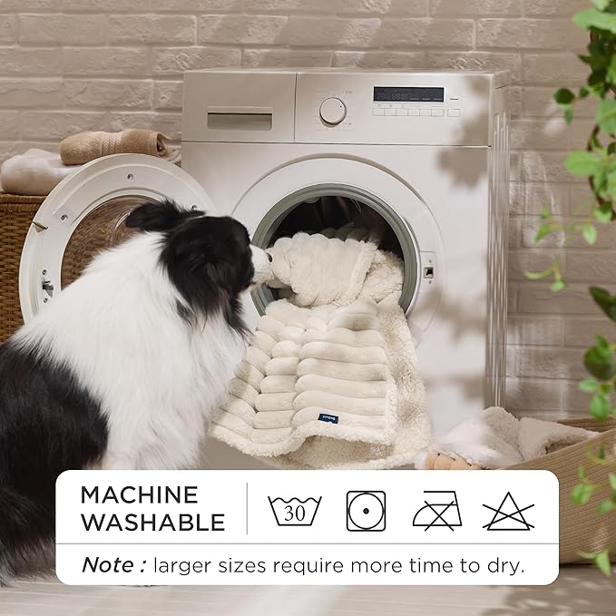 Bedsure ComfyFleece™ Waterproof Dog Blankets for Large Dogs - Soft Pet Cat Blanket Corduroy Fleece for Couch Protector Washable, Cozy Calming Reversible Furniture Protection,40"x50", Cream