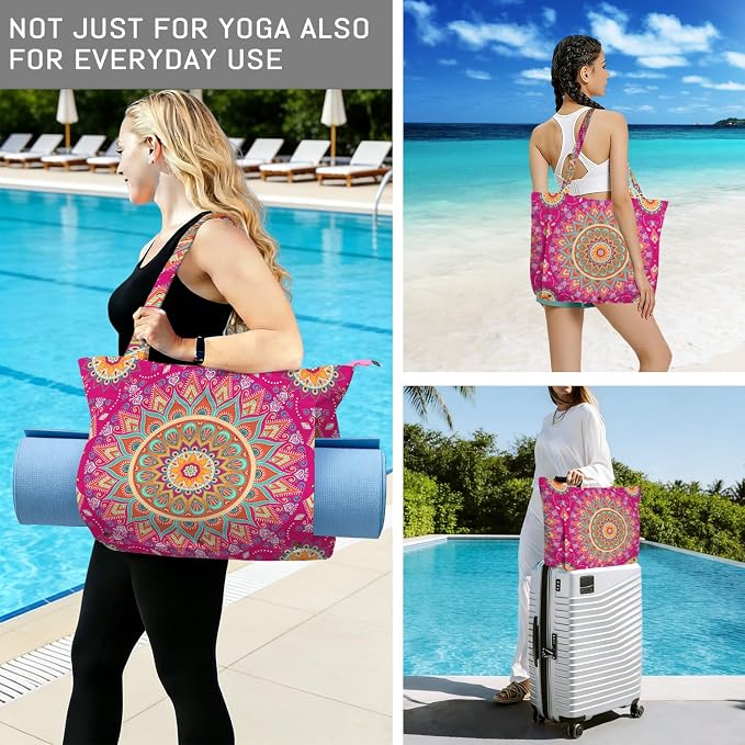 Mandala Yoga Mat Bag Large Yoga Bags and Carrier Fits All Your Stuff Yoga Tote Bags with Zipper Pocket Pilates Bag