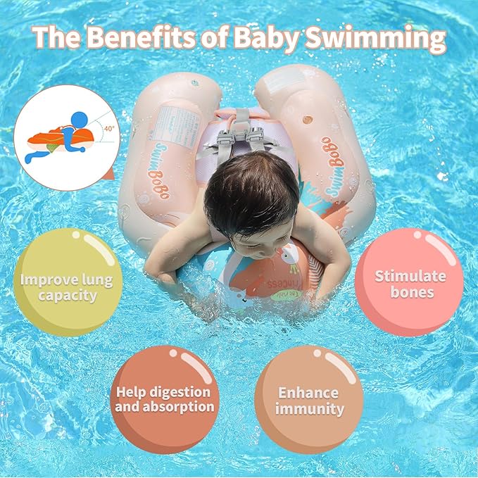 Free Swimming Baby Inflatable Baby Swim Float with Sun Canopy Size Improved Infant Pool Floaties Swimming Pool Toys for The Age of 3-36 Months (Pink, Large)
