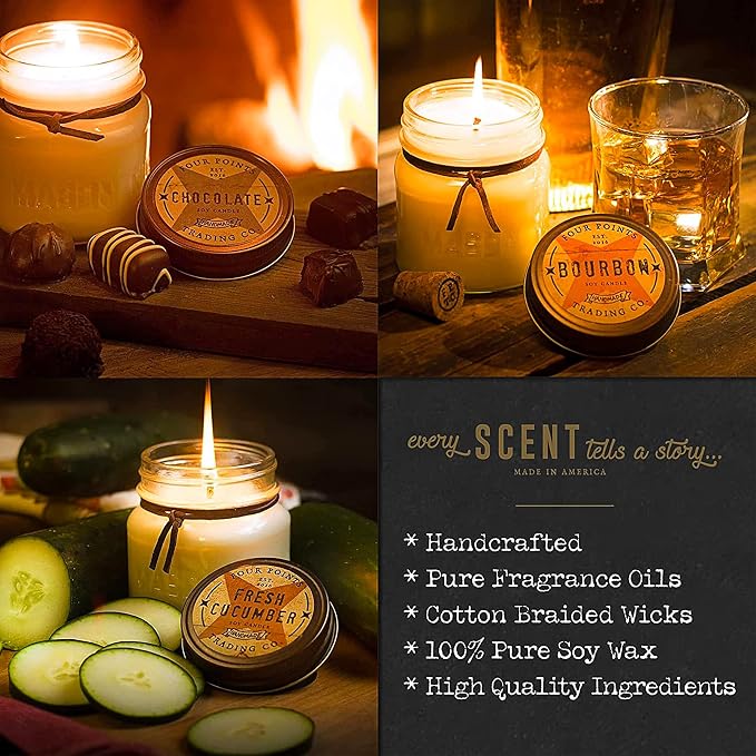 Four Points Trading Company Candles - Library Scented Aromatherapy Candles - Perfect Candle for Women or Men - Great for Birthday, Grandma, Mom, Home and Apartment Decor - 100% Soy Candle - 8oz