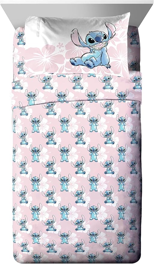 Jay Franco Disney Lilo & Stitch Full Comforter Set - 7 Piece Bedding Includes Sheet Set & Pillow Covers - Super Soft Kids Floral Bedding