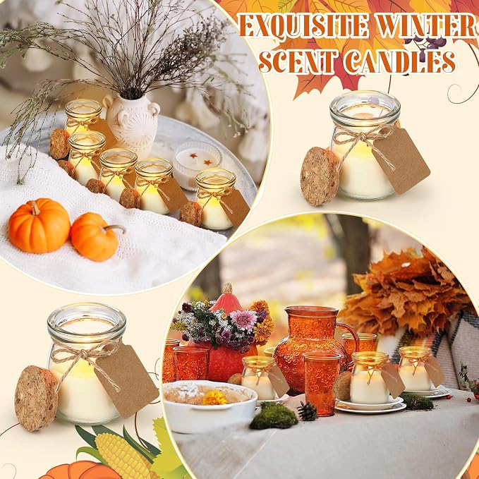 MTLEE 24 Pcs Fall Jar Candles Holiday Candle Gifts Natural Wax Jar with DIY Tag Cards Gift for Halloween Party Favor Home Supply Decor, Scents of Fall Wreath/Pumpkin/Apple/Comfort