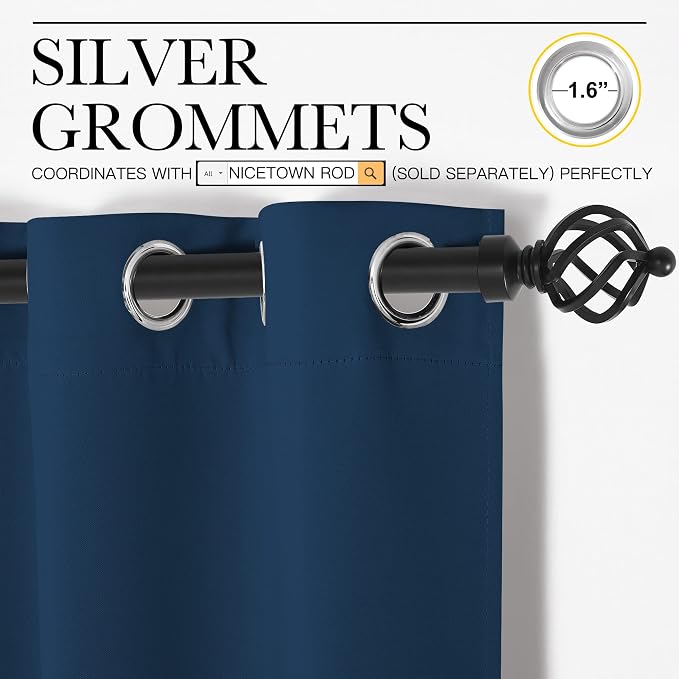 NICETOWN Room Darkening Curtains 63 inch Length 2 Panels, Thermal Insulated Grommet Blackout Curtains for Modern Casual Elegant Bedroom Kids Room Theme Decoration (Moroccan Blue, 2 Pieces, W42)
