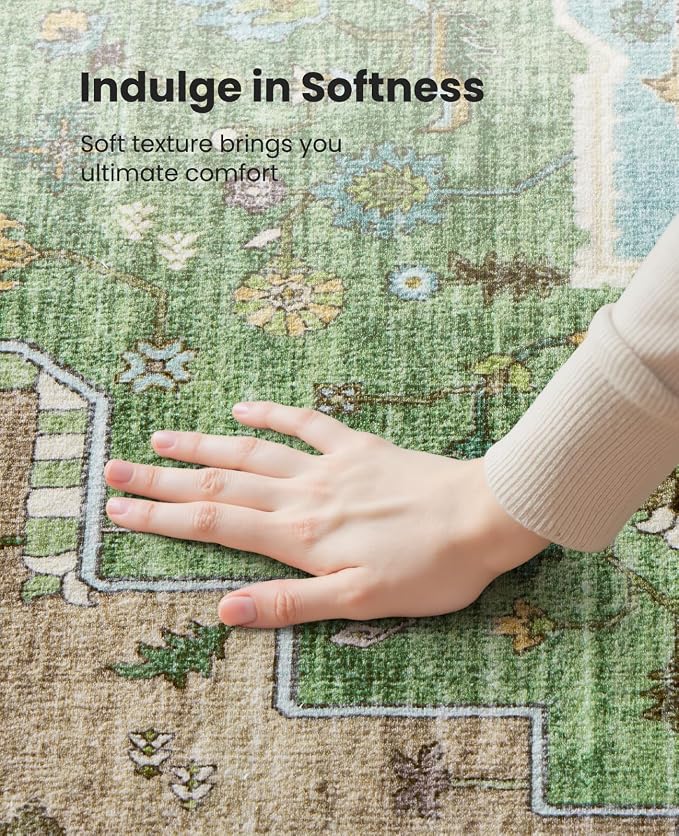AMADA HOMEFURNISHING 2x3 Washable Entry Rug, Vintage Distress Print Pattern Carpet Small Rugs for Entryway Kitchen Bathroom Door Mat Indoor Entrance, Green