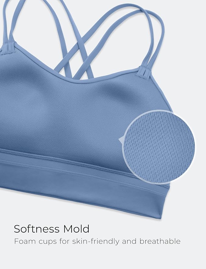 CRZ YOGA Softness Mold Butterluxe Strappy Longline Sports Bras for Women - Double Spaghetti Strap Workout Yoga Crop Top