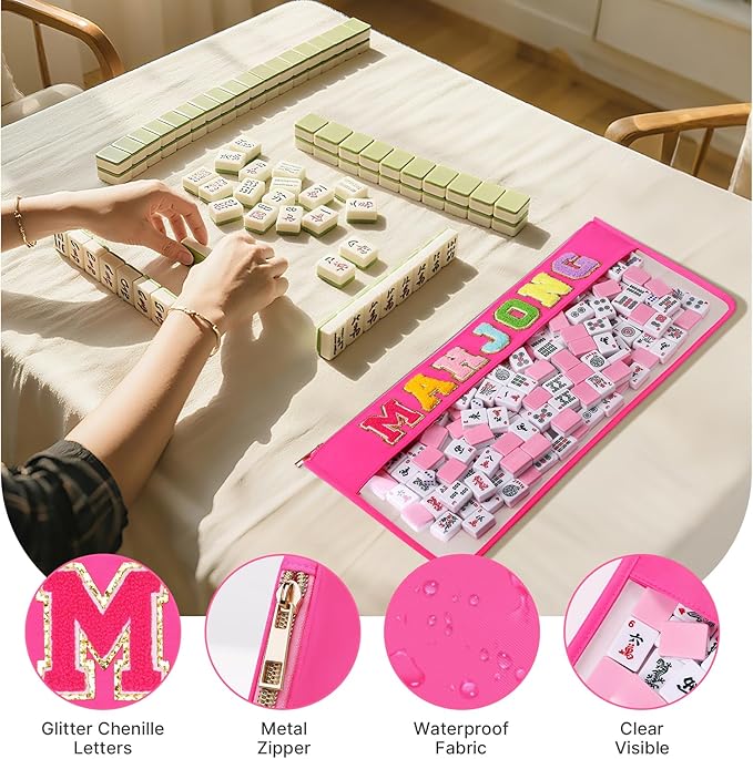 eurovicky Clear Waterproof Mahjong Bag, Empty Mahjong Tile Bag with Zipper Mahjong Case for American Mahjong Set, Case Only (Vibrant Rosered)