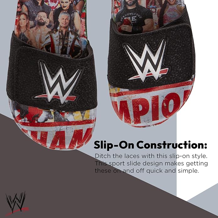 WWE Boys Slides Sandals – John Cena Roman Reigns Seth Rollins Championship Belt Pool Beach Slip On Shoes for Kids
