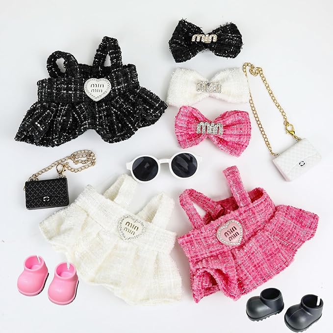 Clothes Set for 17cm Doll(NO Doll) , Handcrafted Crochet Set Clips & Dress, Stylish Premium Outfit with Accessories, Cute for Dress up Unique Style