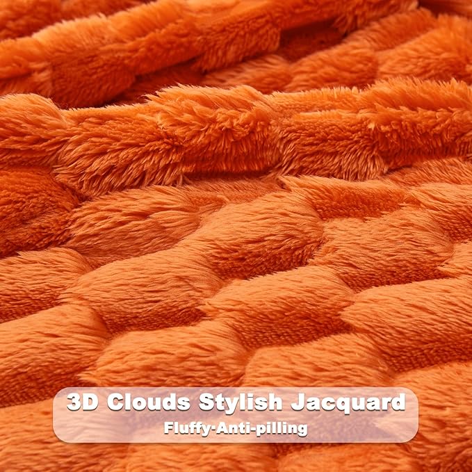 NEWCOSPLAY Super Soft Fall Queen Blanket Orange Premium Silky Flannel Fleece 3D Clouds Stylish Jacquard Lightweight Bed Blanket All Season Use 350GSM (Orange, Queen(90"x90"))