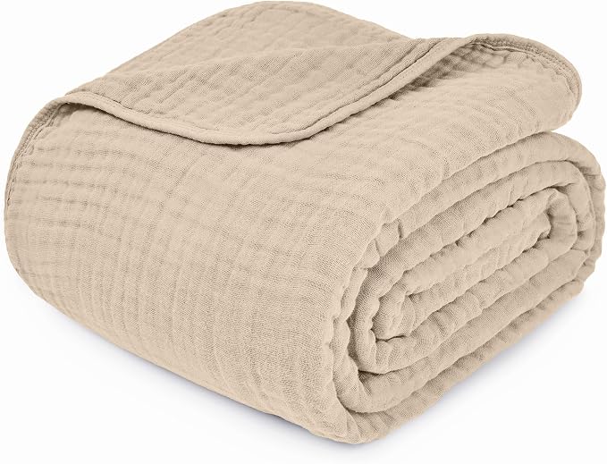 Comfy Cubs Adult Muslin Blanket 50x60” Throw Swaddle Blankets, Sand | 6 Layer Soft, Breathable & Lightweight Muslin Adult Blanket - Machine Washable & Designed in the US Bedding for All Seasons