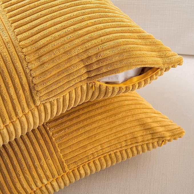 Fancy Homi Set of 2 Gold Yellow Boho Long Lumbar Body Decorative Throw Pillow Cover 14x36 Inch for Bed Couch Bedroom Bench, Soft Patchwork Corduroy Textured Pillow Case, Rustic Farmhouse Room Décor