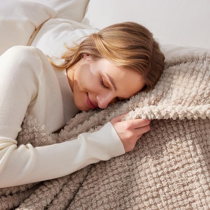 Whale Flotilla Soft Fleece Twin Size Bed Blanket, Camel | 60x80 Inch, Suitable for Bed, Fluffy Fuzzy Jacquard Blankets for All Season, Lightweight and Cozy
