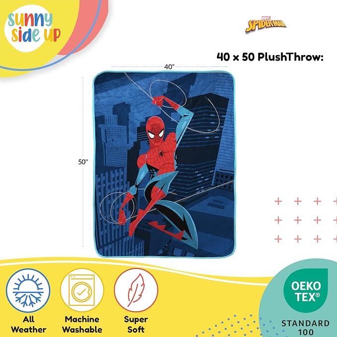 Sunny Side Up Kids Plush Throw Blanket – Children's Soft & Comfy Throw for Couch or Bed – Cozy Home Décor for Living Room & Bedroom, Blue - Spiderman, 40x50 - Travel Blanket