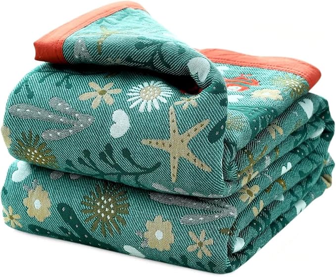LUTBM Boho Throw Blanket for Bed, 100% Cotton Soft Cozy Breathable Quilt | Underwater Ocean Life Jacquard Farmhouse Decor, 80"x90" All Season Bed Blankets, For Sofa Couch Chair Bedroom Living Room
