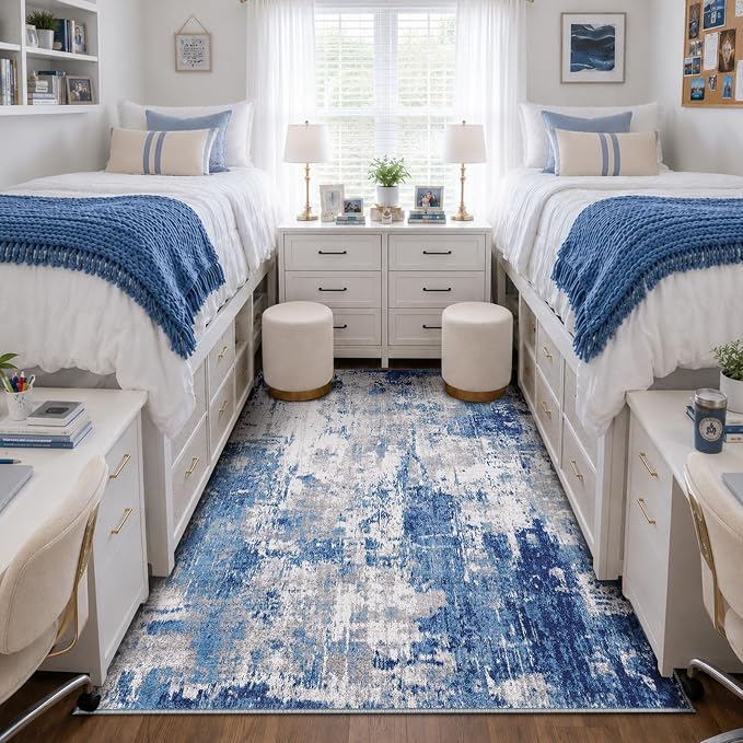 RELEANY Washable 4'x6' Abstract Area Rug for Living Room Blue Gray | carpet for bedroom, kitchen, office, hallway and entryway, printed pattern, non-slip, soft, stain-resistant, easy to clean