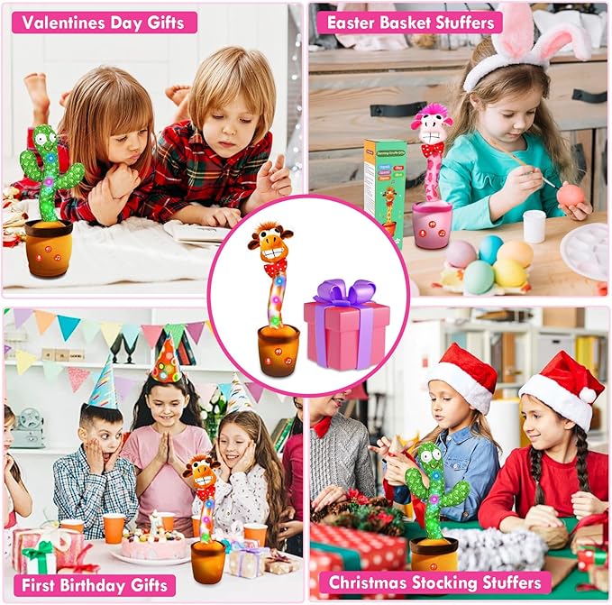 Talking Dancing Giraffe Toy,Interactive LED Repeat Record Singing Wriggle Mimicking Girls Boys Toddler Toys,Fun Baby Stocking Stuffers for Kids 2025 Best Christmas Novelty Gifts 120 Song Pink