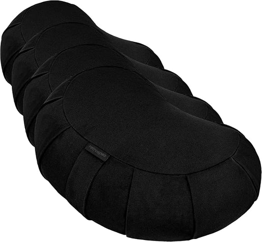 Retrospec Sedona Zafu Meditation Cushion Filled w/Buckwheat Hulls - Yoga Pillow for Meditation Practices - Machine Washable 100% Cotton Cover & Durable Carry Handle, Crescent, Black (Pack of 4)