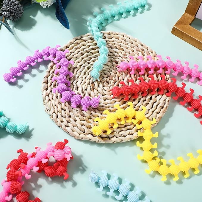Chivao 100 Pack Bulk Stretchy String Fidget Toys Animal Sensory Toys for Kids and Adults Colorful Fidget Worm Stress Anxiety Relieve Party Favors Goodie Bag Fillers Birthday Gifts (Worm Style)