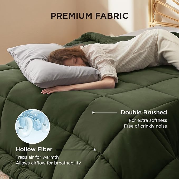 Bedsure Comforter Duvet Insert - Quilted Comforters Full Size, All Season Duvet, Down Alternative Bedding, with 8 Tabs, Gifts for Women/Men, Olive Green, Full 86 x 82 Inches