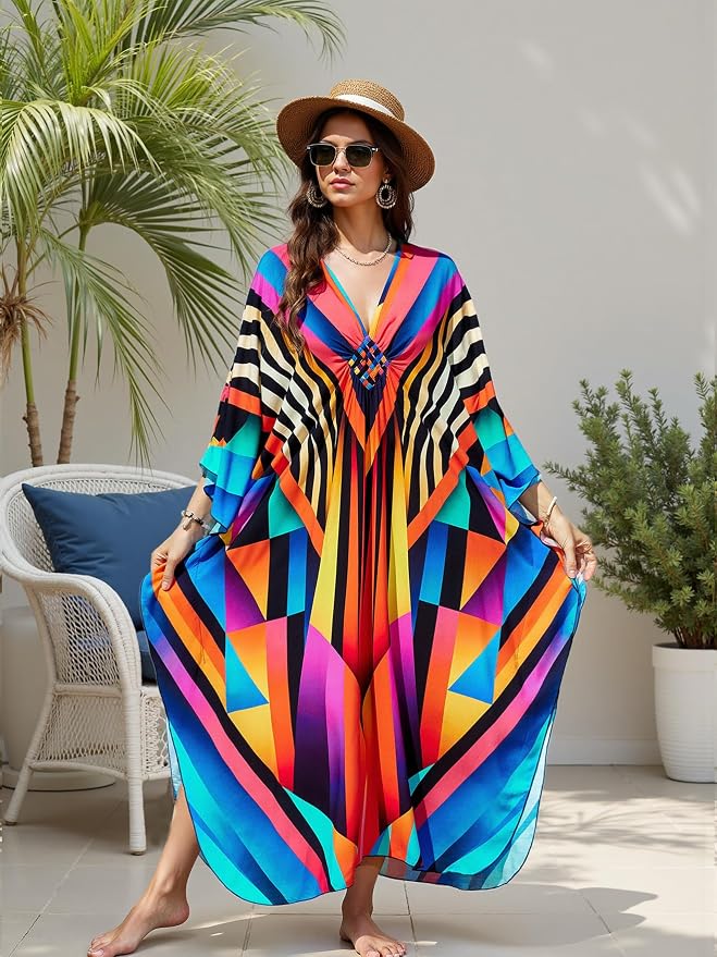 Mumu Dresses for Women Plus Size, Bohemian Kaftan Beach Cover Up Long Maxi Nightgown Soft Loungewear