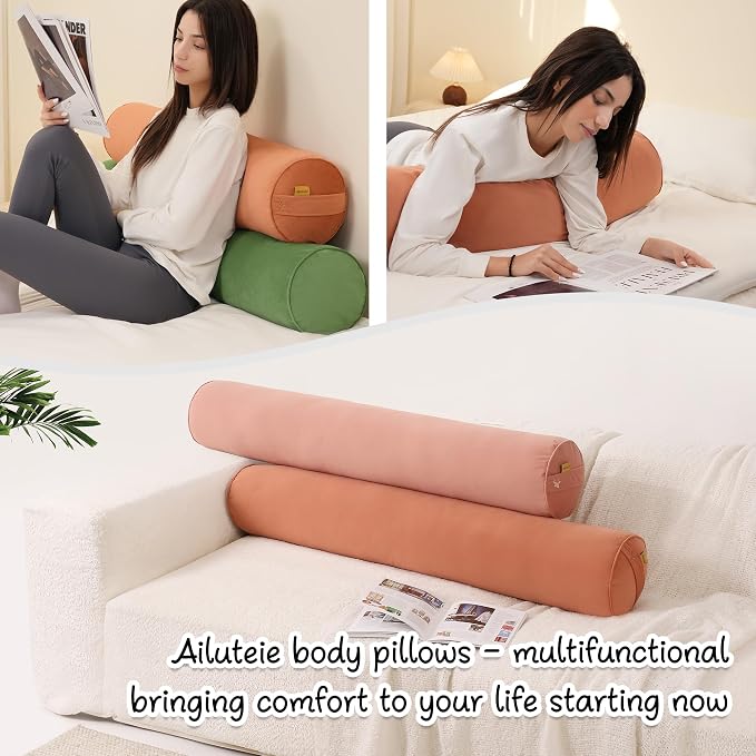 Body Pillow for Adults, Amber Orange, 59"*7.87" | Long Round Pillow, Big Cylindrical, Full Bolster, For Side Sleepers