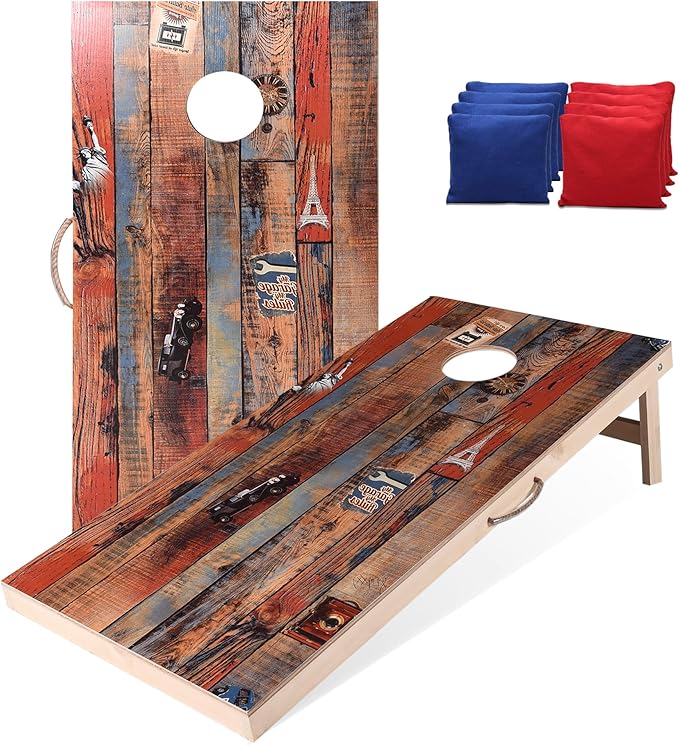 Sportdo 4x2 ft Solid Wood Cornhole Set with 8 Bean Bags, Regulation Size Cornhole Board Set for Adults, Cornhole Game Set for Tailgate Backyard Toss Games Indoor&Outdoor Activities