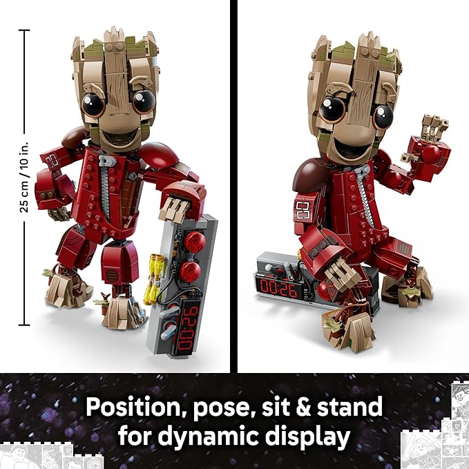 LEGO Marvel Ravager Jumpsuit Groot Building Toy for Boys & Girls, Ages 10+ - Posable Display & Play Figure W/Detonator Device - Gift Idea for Birthdays - 76341